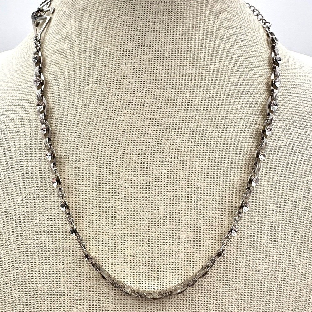 Vintage 90s Silver Tone Designer Link Chain Necklace Sparkle Italian Jewelry Y2K